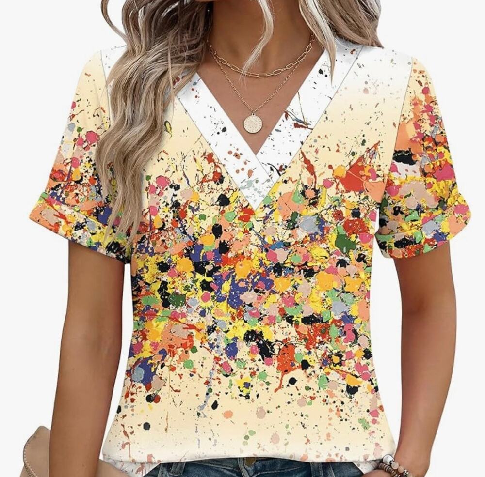 NWT Rapbin Women's SS V Neck T Shirt Casual Loose Fitting Sz XL